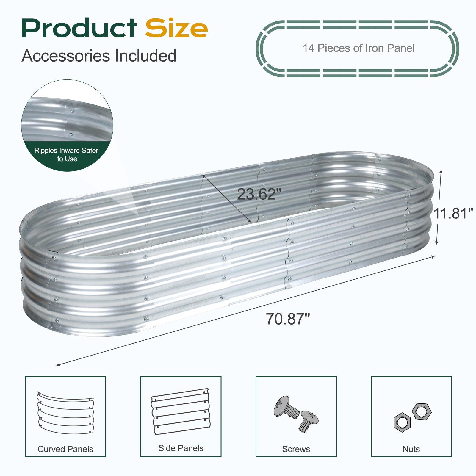 71(L)x24(W)x12(H)inch Galvanized Raised Garden Bed Kit, Outdoor Garden Planter Oval Large Boxes for Vegetables, Flowers, Herbs - Silver Aoodor Aoodor 