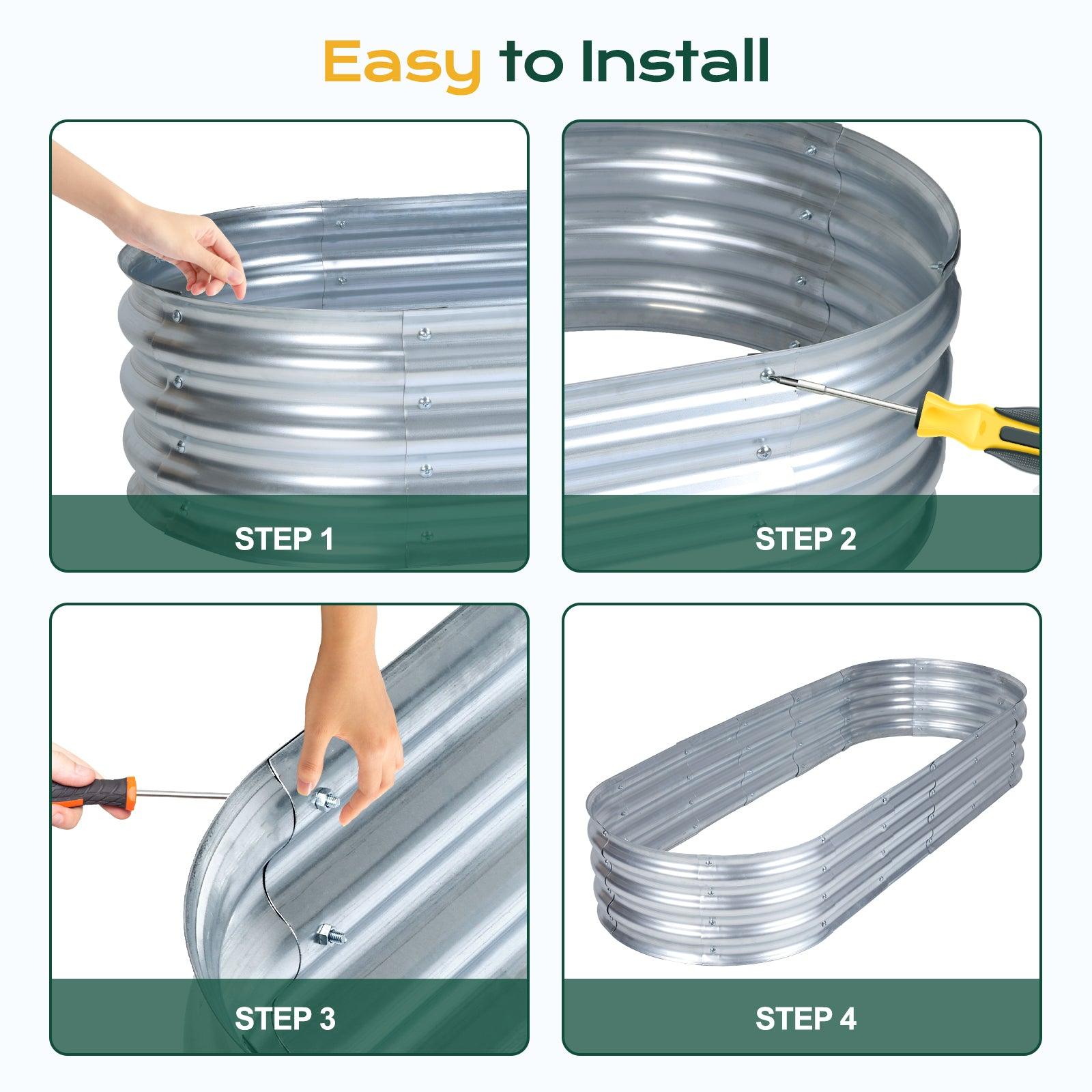 71(L)x24(W)x12(H)inch Galvanized Raised Garden Bed Kit, Outdoor Garden Planter Oval Large Boxes for Vegetables, Flowers, Herbs - Silver Aoodor Aoodor 