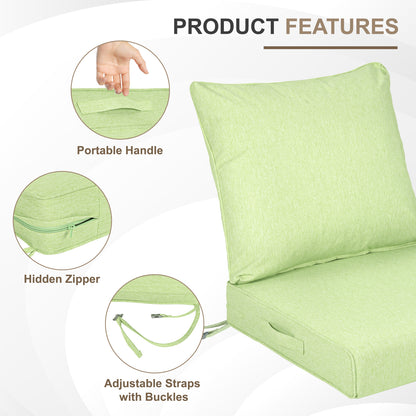 Waterproof Outdoor Deep Seat Cushion Set with Adjustable Straps & Removable Cover - Green