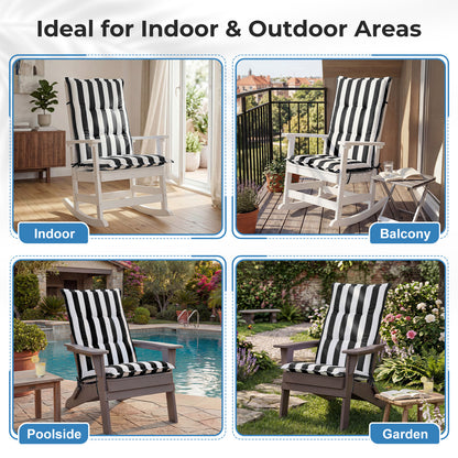 47x21x2.4 inch High Back Tufted Patio Chair Cushions, Black Stripe