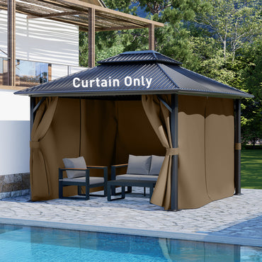 Outdoor Gazebo Curtains, 4 Panels Privacy Sidewall Replacement (Curtain Only) - Light Coffee