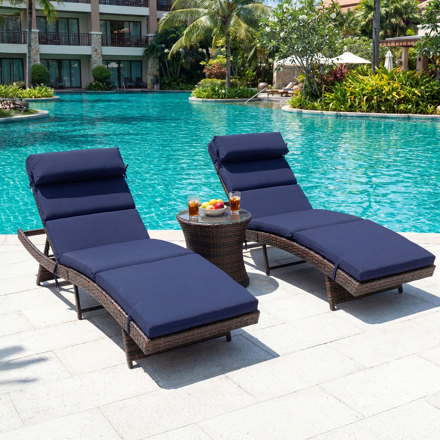 77x25x2.4 inch Outdoor Chaise Lounge Cushions, Dark Blue