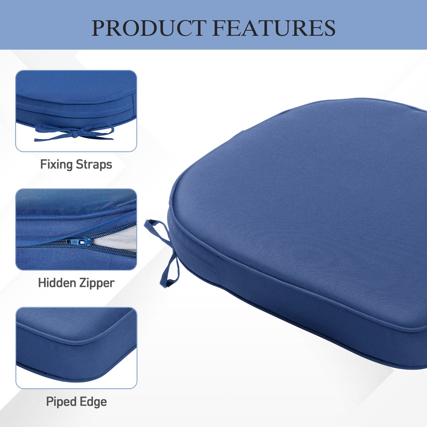 Outdoor Dining Chair Cushions Set, Patio Seat Pads, Dark Blue