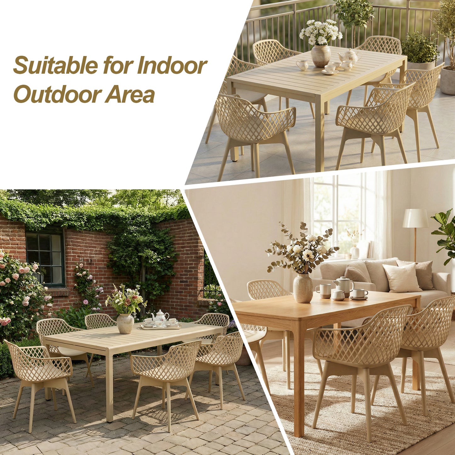 Modern Dining Chairs Set, Weather-Resistant Plastic Cafe Chairs