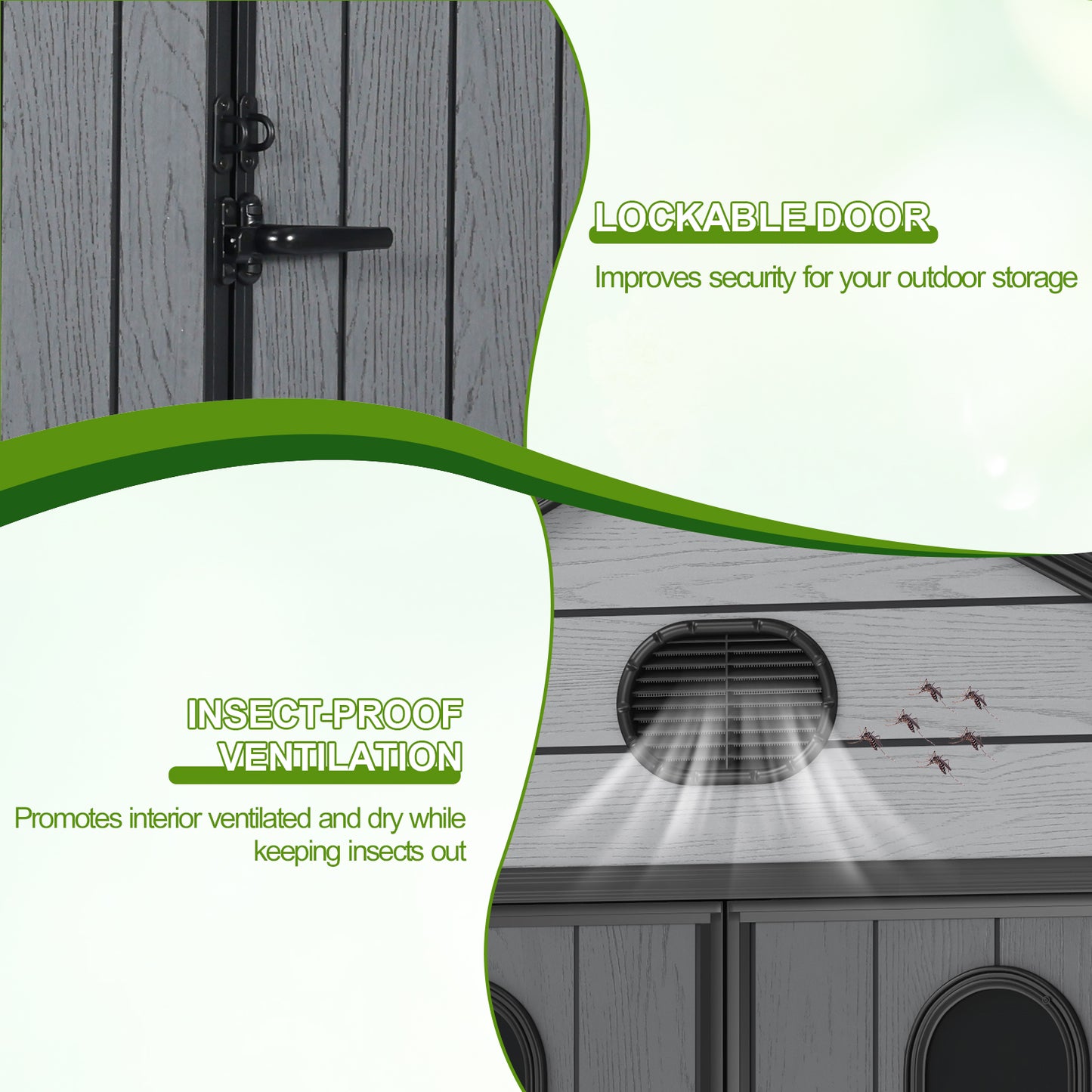 Outdoor Resin Storage Shed with Windows, Mesh Vents and Lockable Door