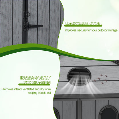 Outdoor Resin Storage Shed with Windows, Mesh Vents and Lockable Door