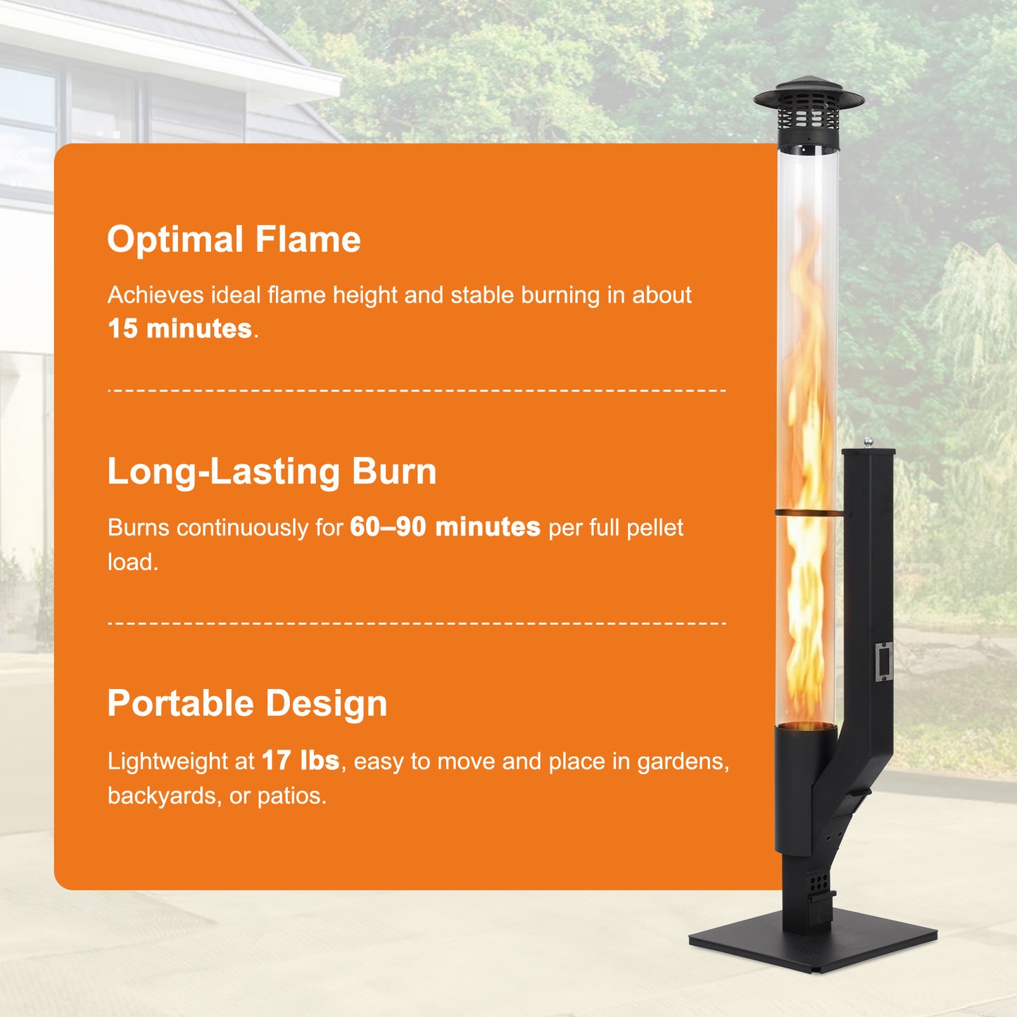 Outdoor Wood Pellet Patio Heater with Rain Cap and Viewing Window