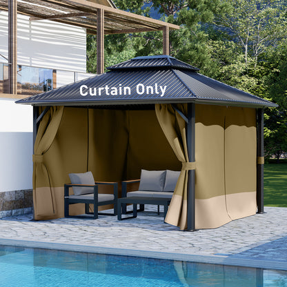 Outdoor Gazebo Curtains, 4 Panels Privacy Sidewall Replacement (Curtain Only) - Khaki and Sand Yellow