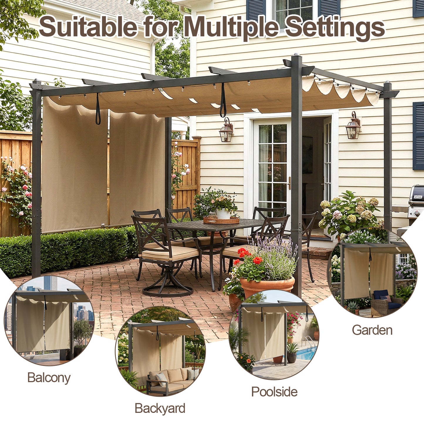 4.8x6 ft. Roller Shade - 2 Pack of Cordles Pergola Curtains, High-Quality Polyester Fabric for Pergola
