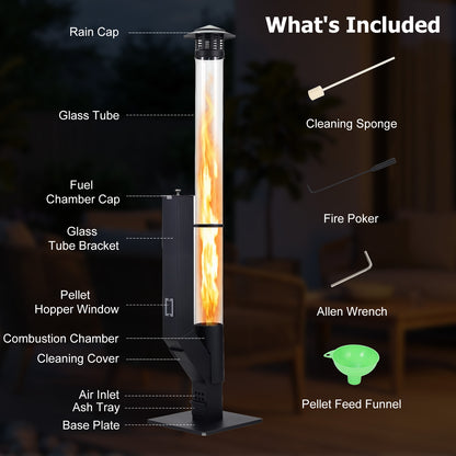 56 Inch Patio Pellet Heater Outdoor Smokeless Wood Pellet Burning Flame with Rain Cap and Viewing Window