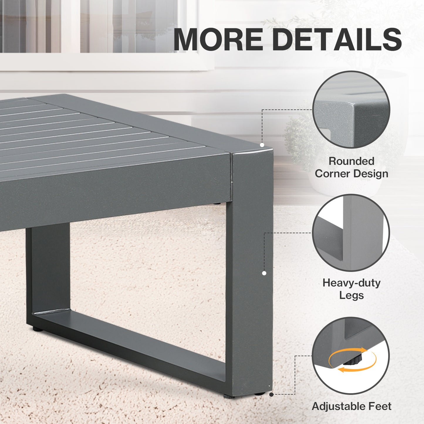 39.3x23x16 inch Aluminum Outdoor Coffee Table