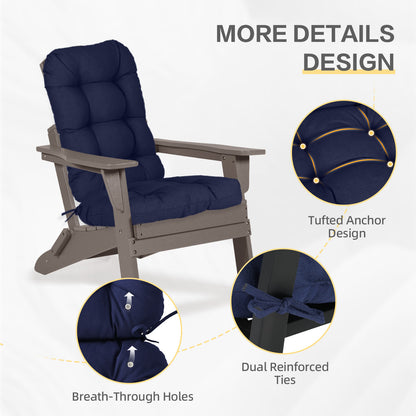 Outdoor High Back Tufted Adirondack Chair Cushion, Patio Rocking Chair Cushions with Ties, Set of 2, Dark Blue