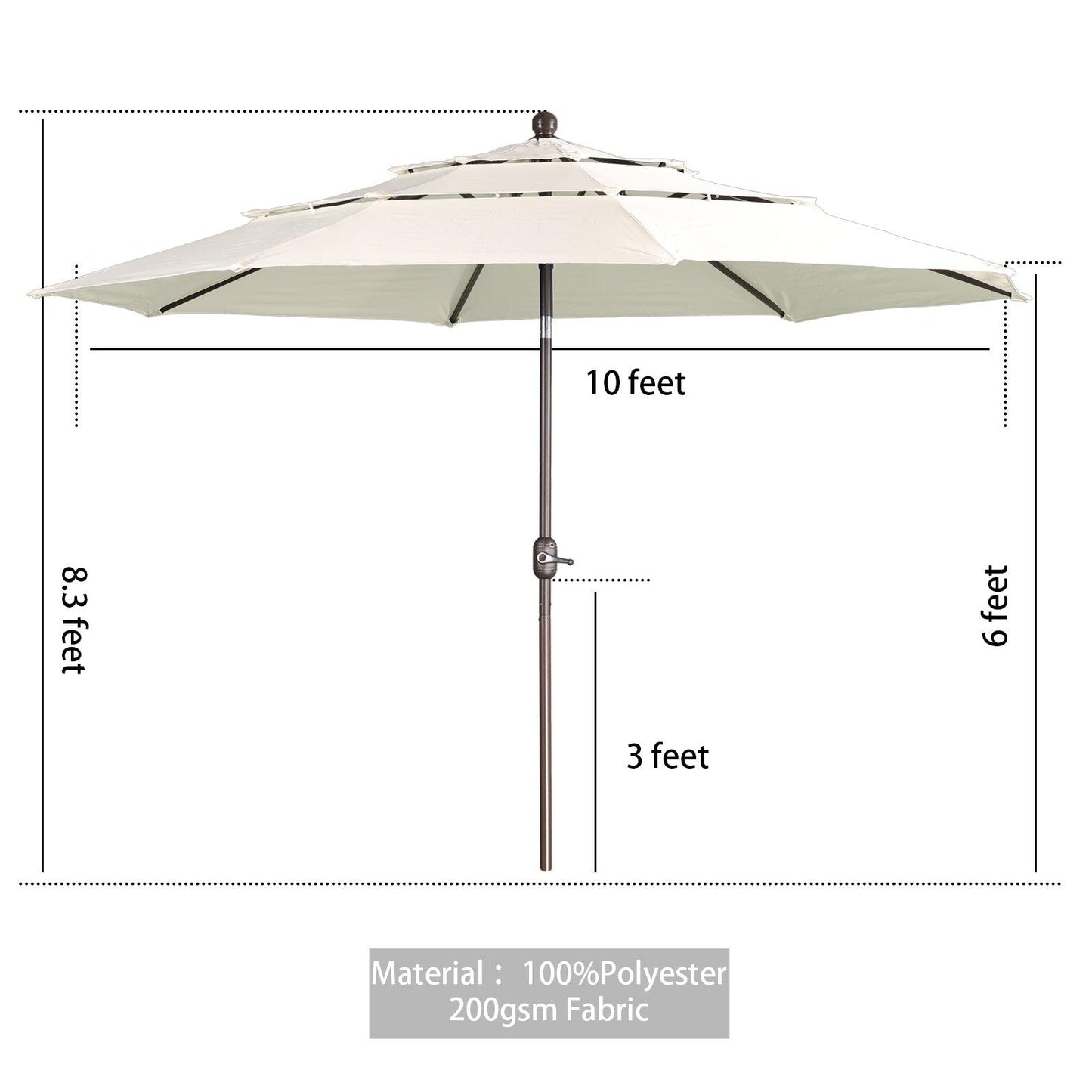 3 Tier 10ft. Patio Umbrella - Market Umbrella with Crank (No Base)