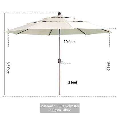 3 Tier 10ft. Patio Umbrella - Market Umbrella with Crank (No Base)