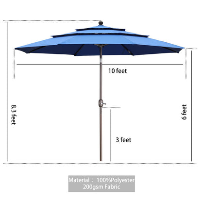 3 Tier 10ft. Patio Umbrella - Market Umbrella with Crank (No Base)