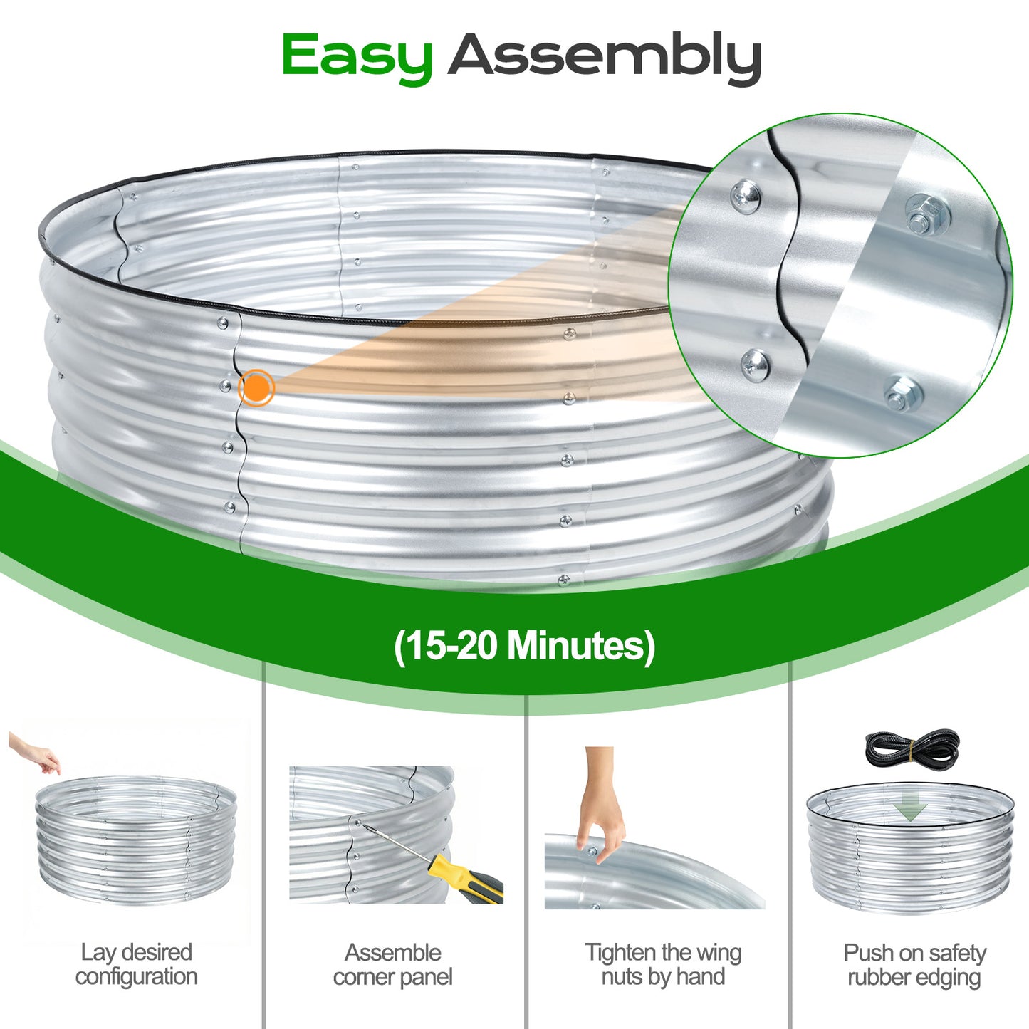 17" Tall Metal Raised Garden Bed Kit, Silver