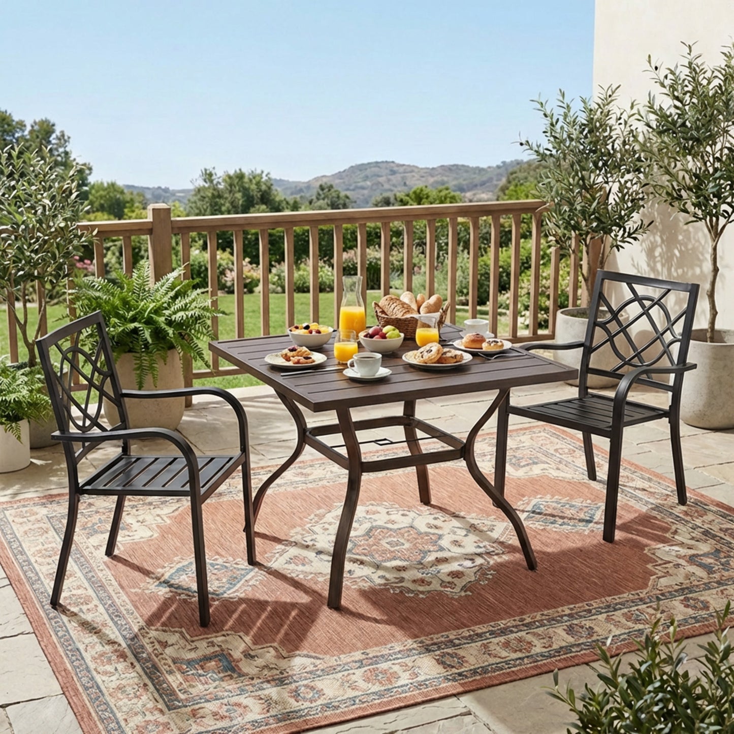 Patio Dining Table for 4, 38 inch Square Metal Outdoor Patio Table with Umbrella Hole