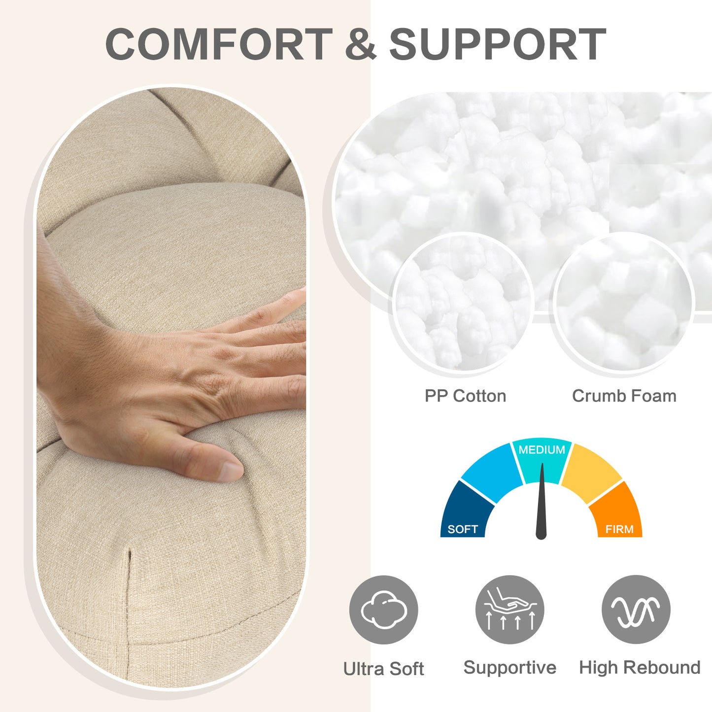 19x19x5 Inch Tufted Outdoor Chair Cushions, Water and Fade Resistant Polyester Dining Chair Pads with Ties - Khaki Aoodor 