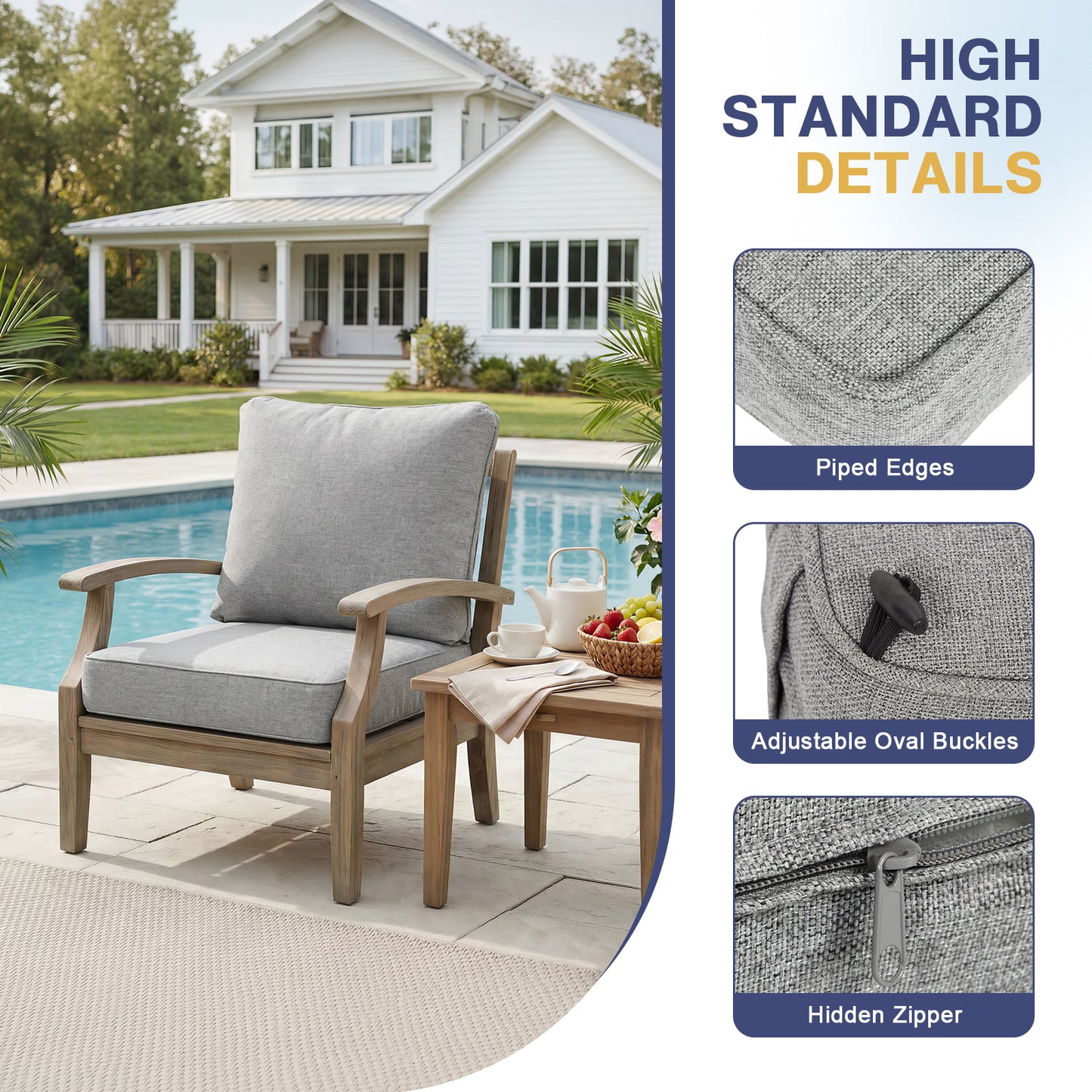 Outdoor Deep Seat Cushion Set, Patio Chair Back & Seat Cushions, Light Gray