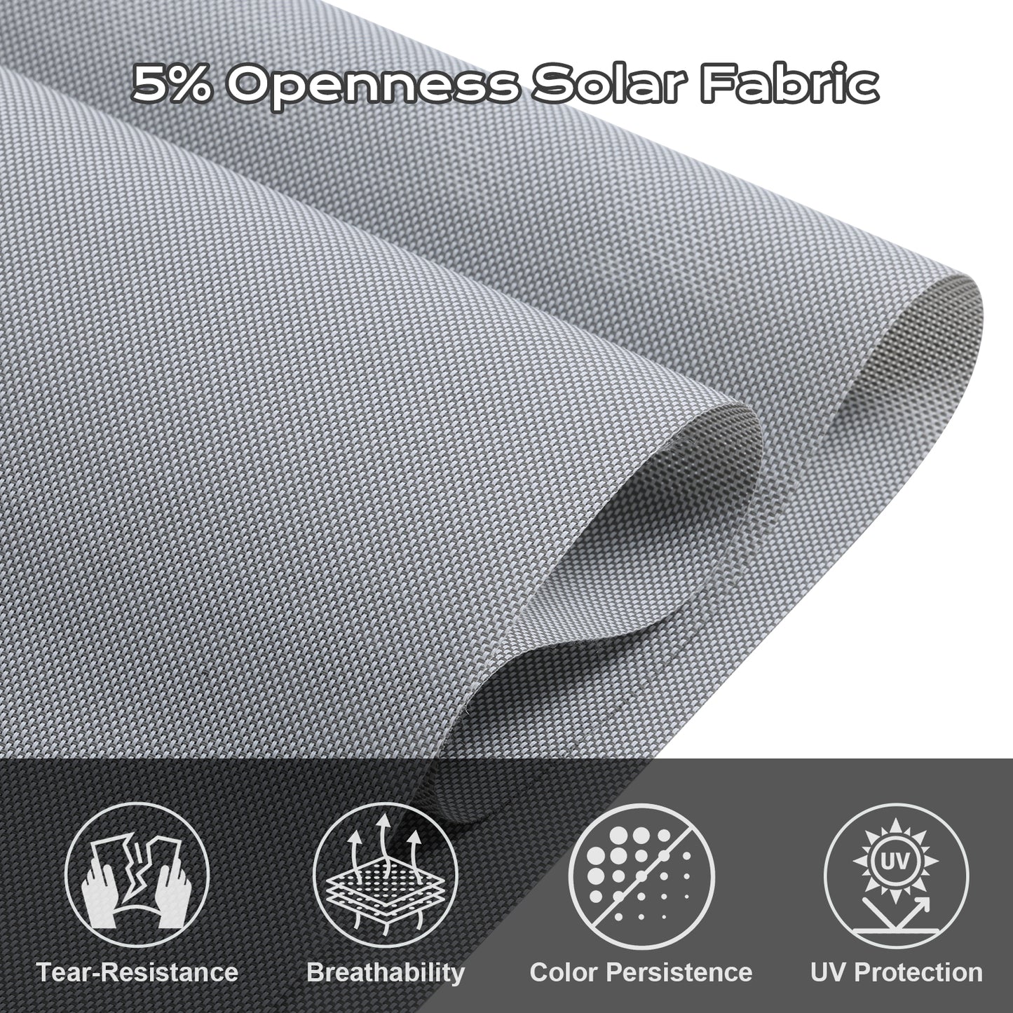5% Openness Solar Fabric Roller Sun Shade, Cordless 95% UV Protection Blinds