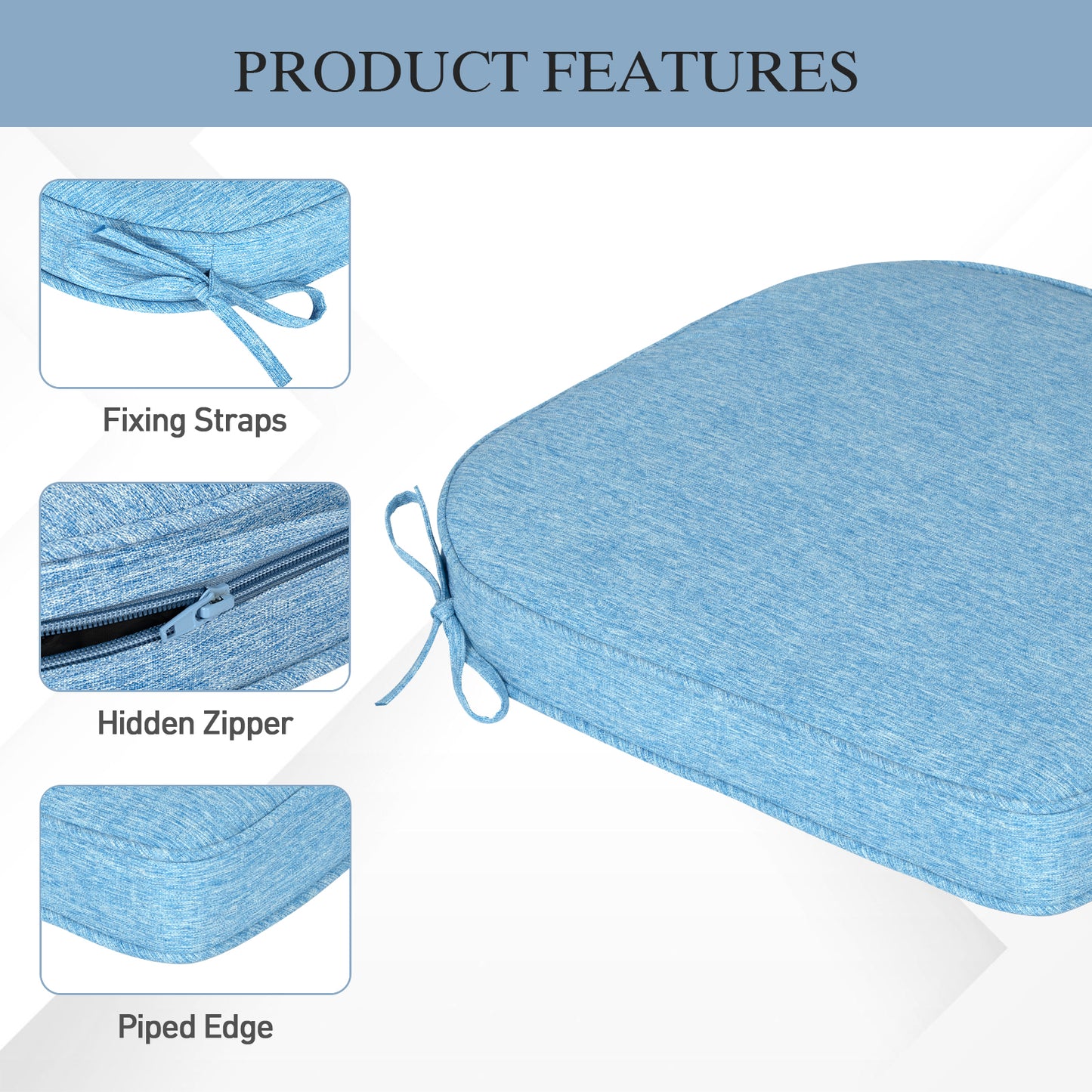 Outdoor Dining Chair Cushions Set, Patio Chair Pads, Lake Blue