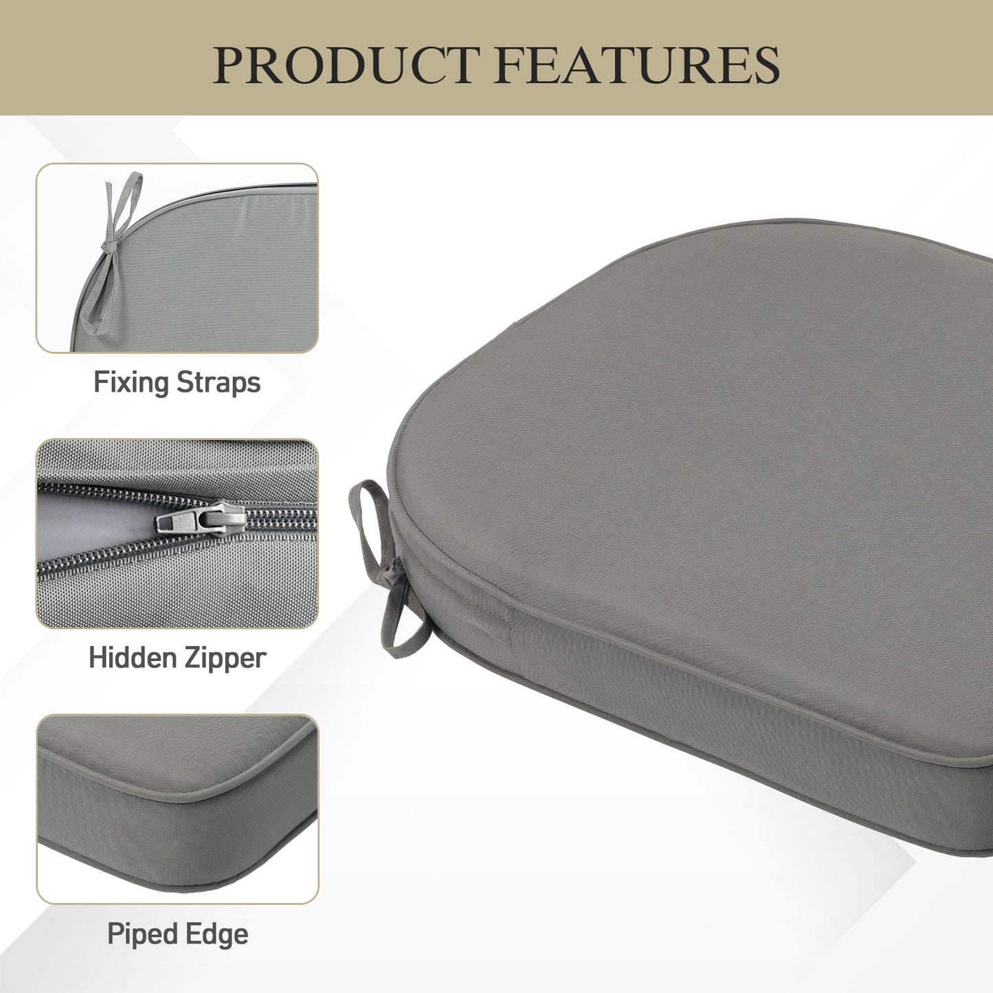 Outdoor Dining Chair Cushions Set, Patio Seat Pads, Gray
