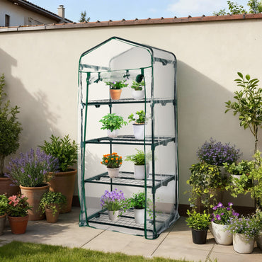 4 Tier Upgrade Greenhouse with Protective PVC Base, Transparent