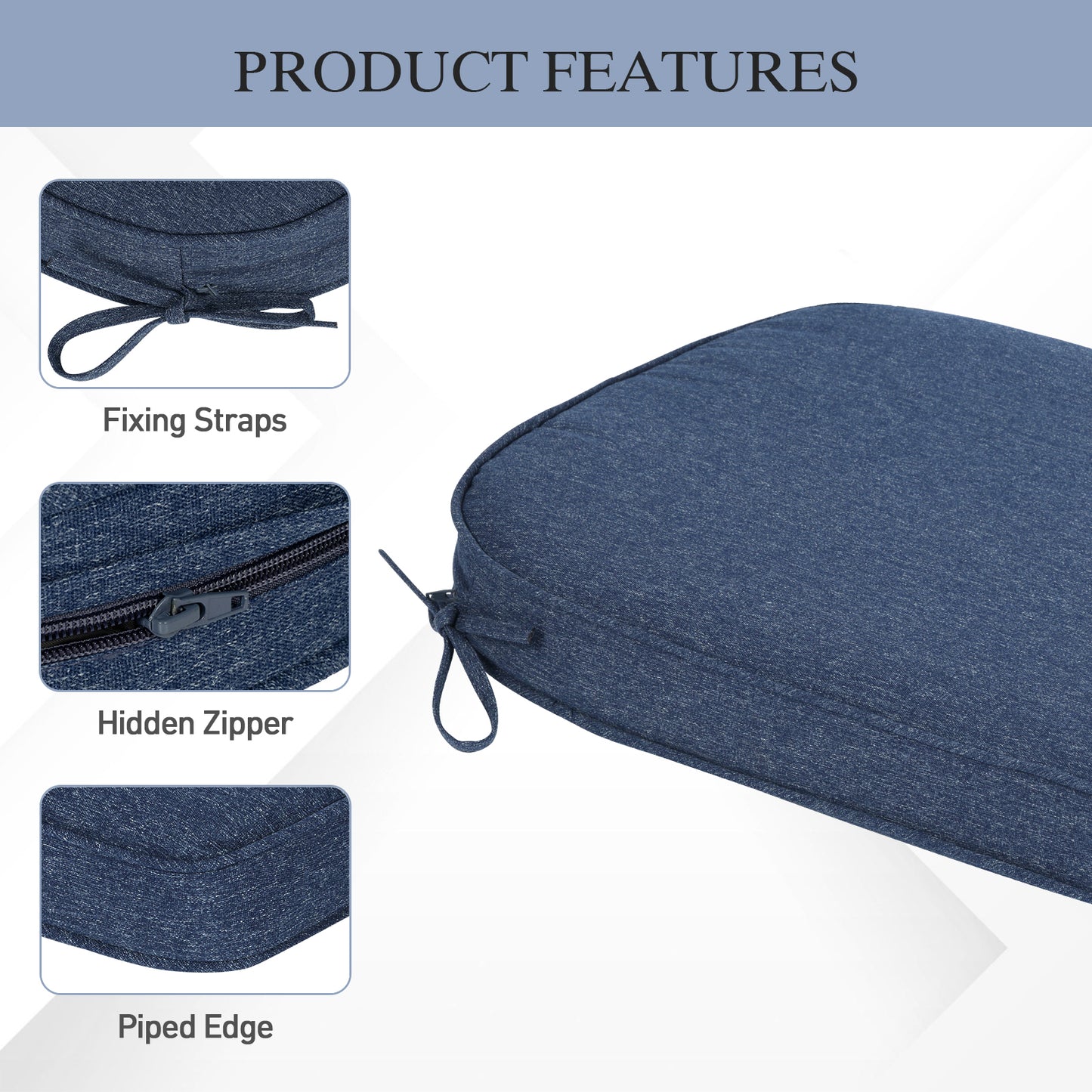 Outdoor Dining Chair Cushions Set, Patio Chair Pads, Navy Blue