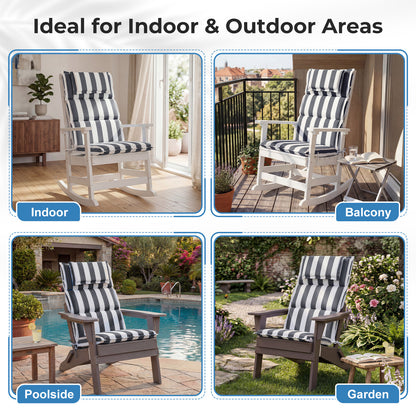 47x21x2.4 inch High Back Patio Chair Cushions with Headrest, Grey Stripe