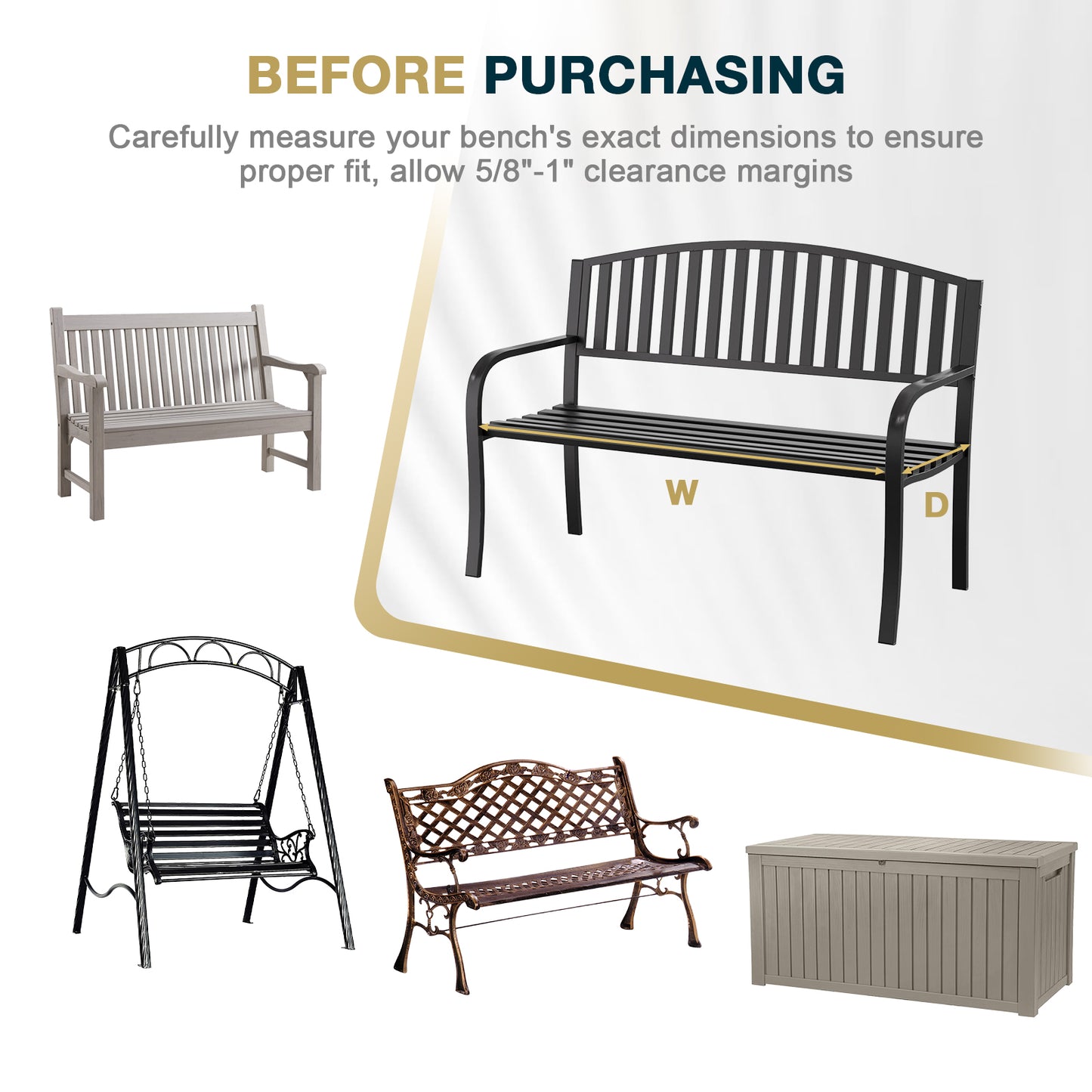 46x18x3 inch Patio Bench Cushion - Charcoal