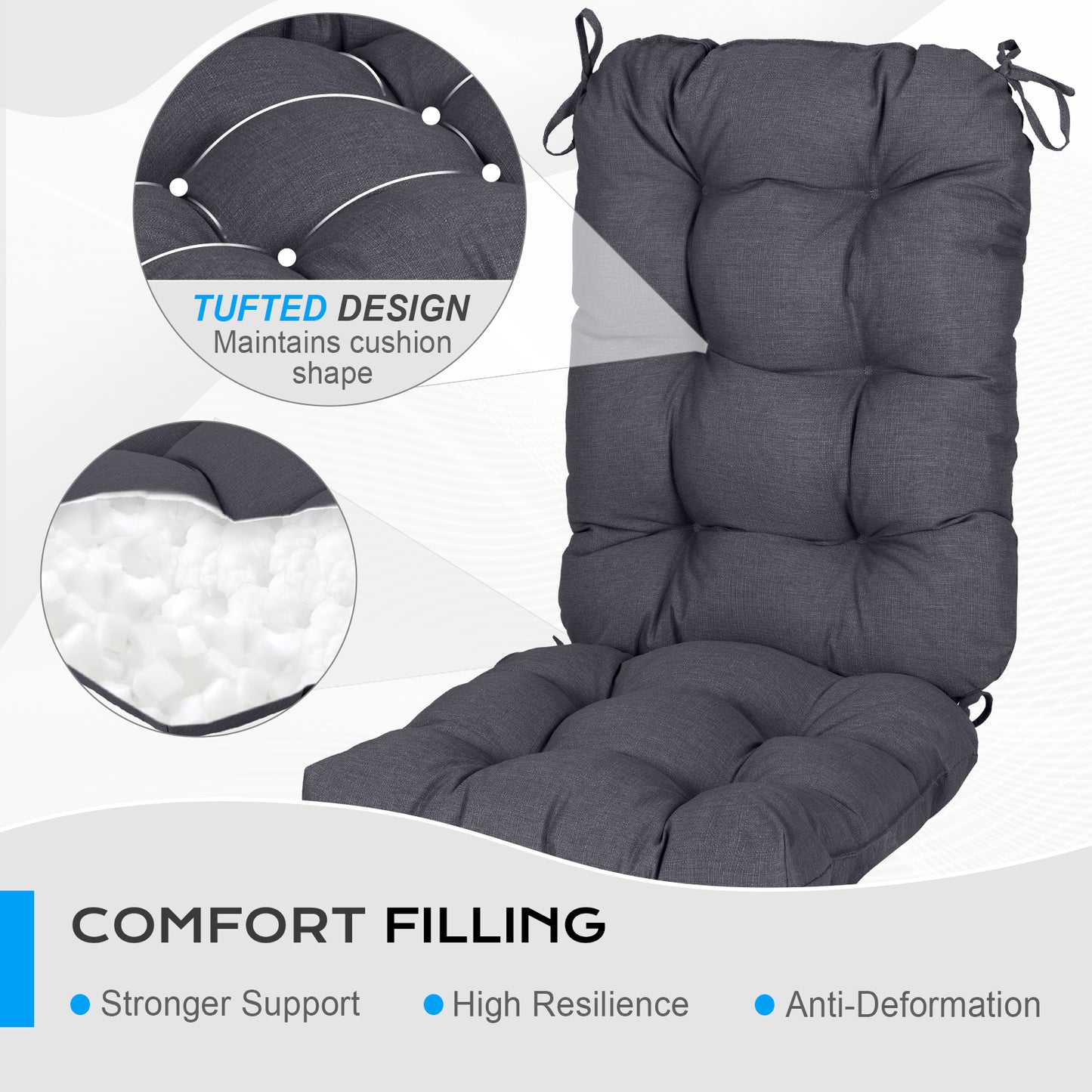 Tufted Outdoor High Back Chair Cushions Patio Replacement Cushion, Dark Gray