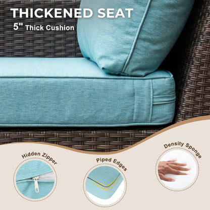 3-Piece Patio Furniture Set, Wicker Outdoor Sectional Sofa Set with Turquoise Cushions