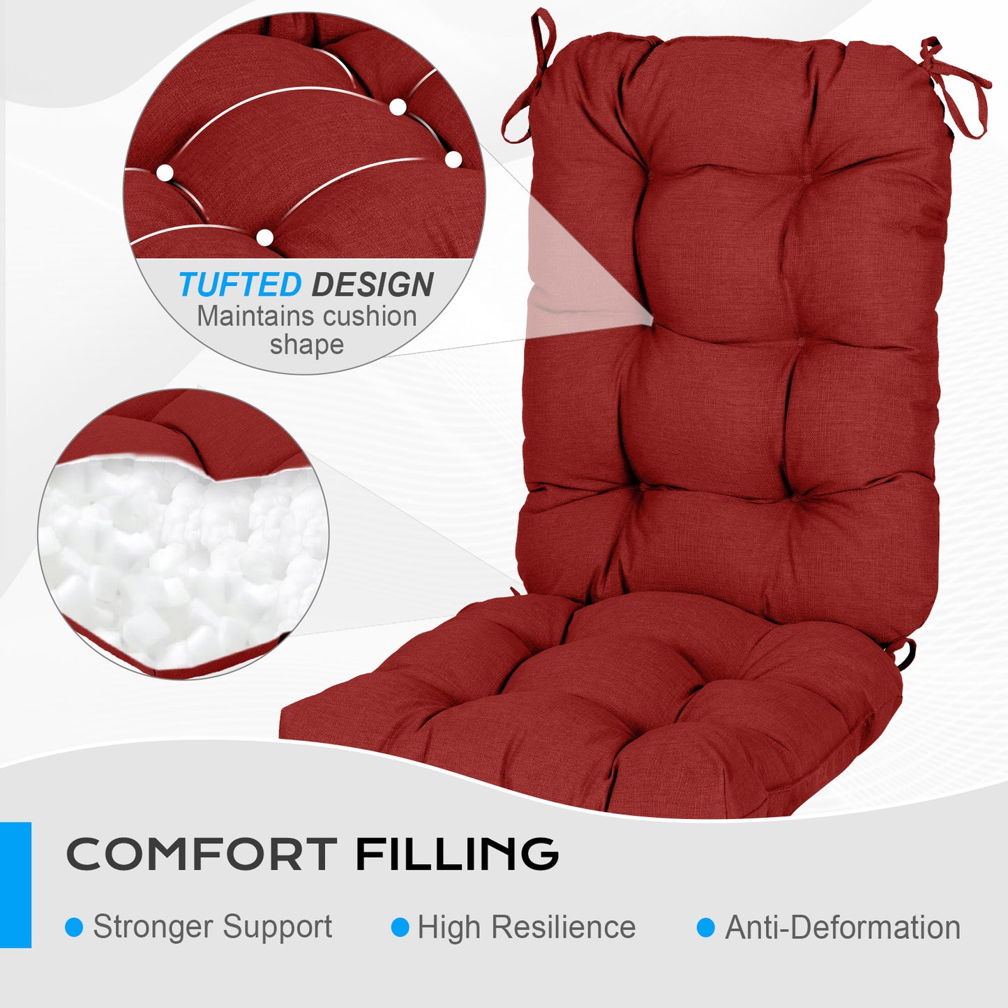 Tufted Outdoor High Back Chair Cushions Patio Replacement Cushion, Red