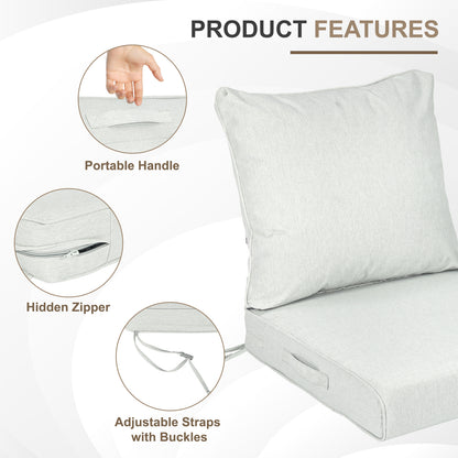 Waterproof Outdoor Deep Seat Cushion Set with Adjustable Straps & Removable Cover - Light Gray