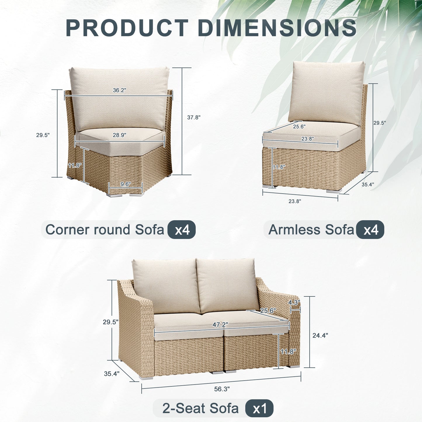 10-Piece Half-Moon Wicker Outdoor Sectional Set with Beige Cushions