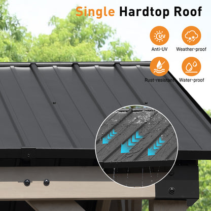 10'x12' Outdoor Patio Wooden Frame Gazebo with Galvanized Metal Hardtop Roof and Outlets