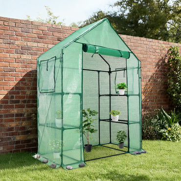 Walk-in Greenhouse with Shelves, Outdoor Garden Plant House with PE Cover