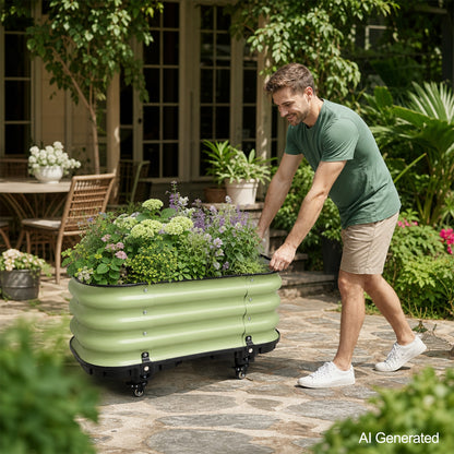 Rolling Raised Garden Bed, Self Watering Planter Box