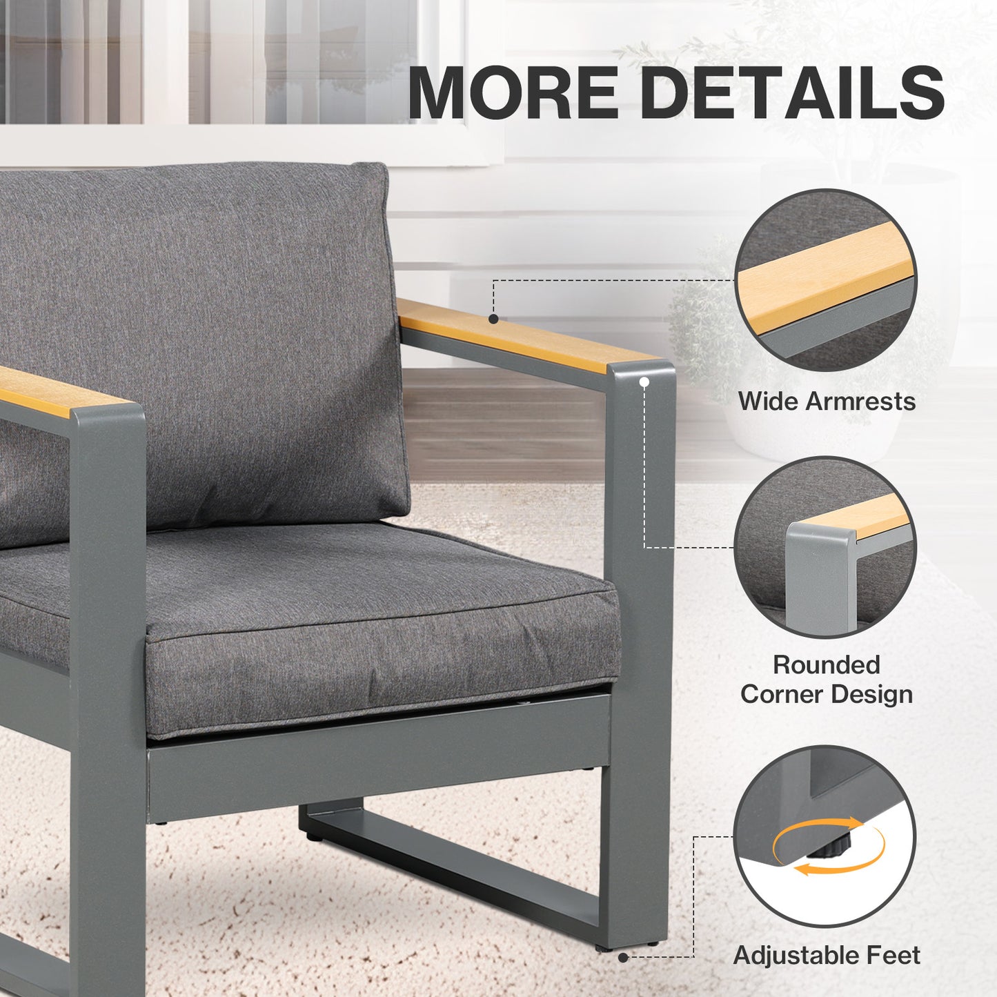 2 PCS Armchairs Aluminum Sofa Couch Deep Seat with Thick Cushions
