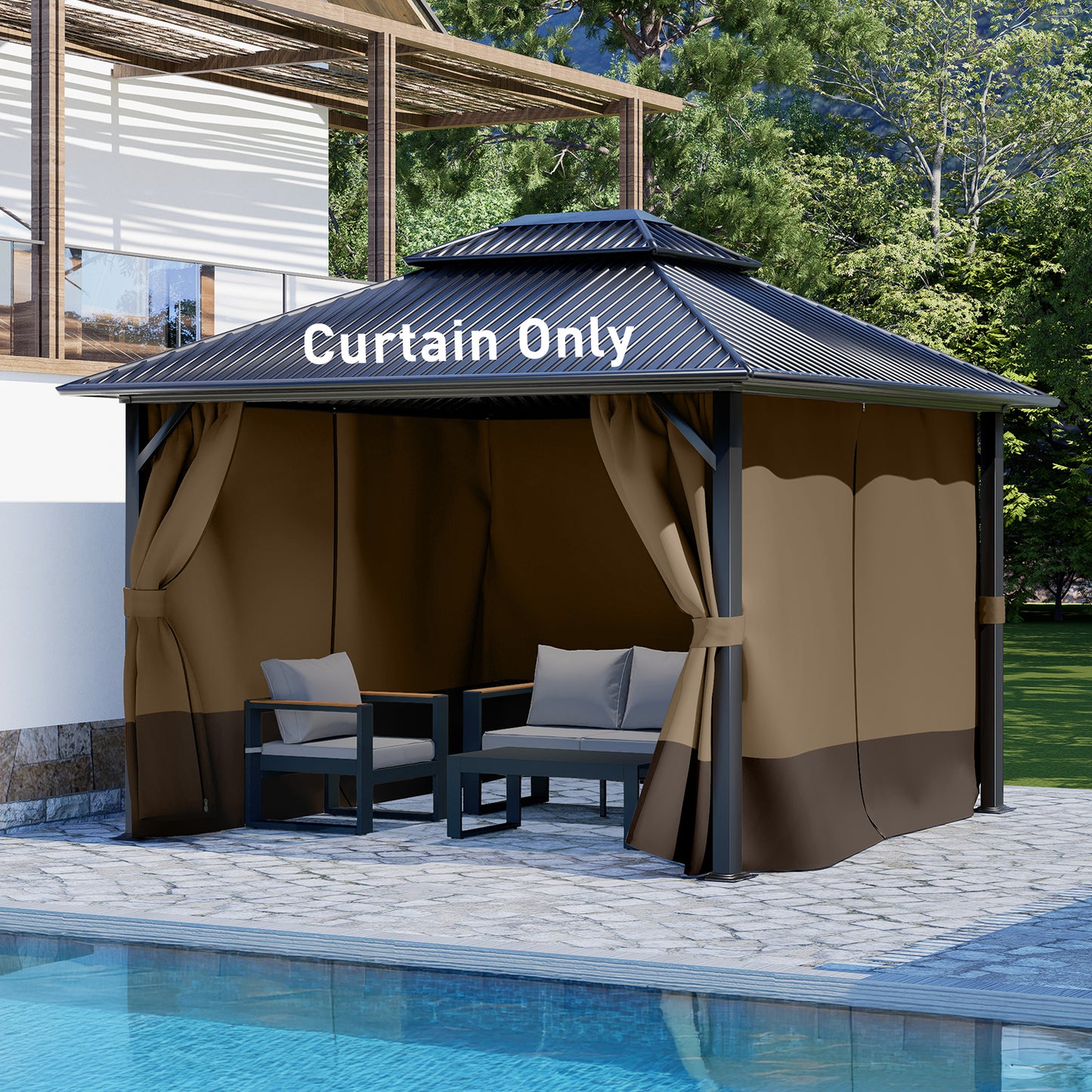 Outdoor Gazebo Curtains, 4 Panels Privacy Sidewall Replacement (Curtain Only) - Light Coffee and Coffee