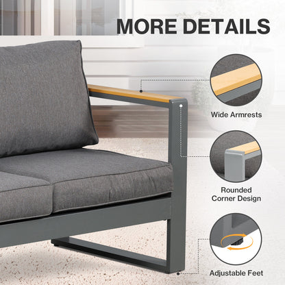3 Seater Aluminum Sofa Couch Deep Seat - All-Weather Resistant Outdoor Conversation Set with Thick Cushions