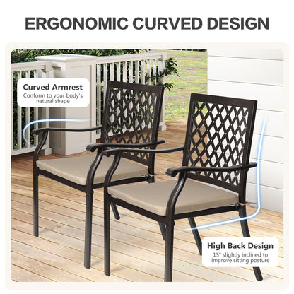 2-Piece Set Outdoor Patio Metal Dining Chairs with Seat Cushions