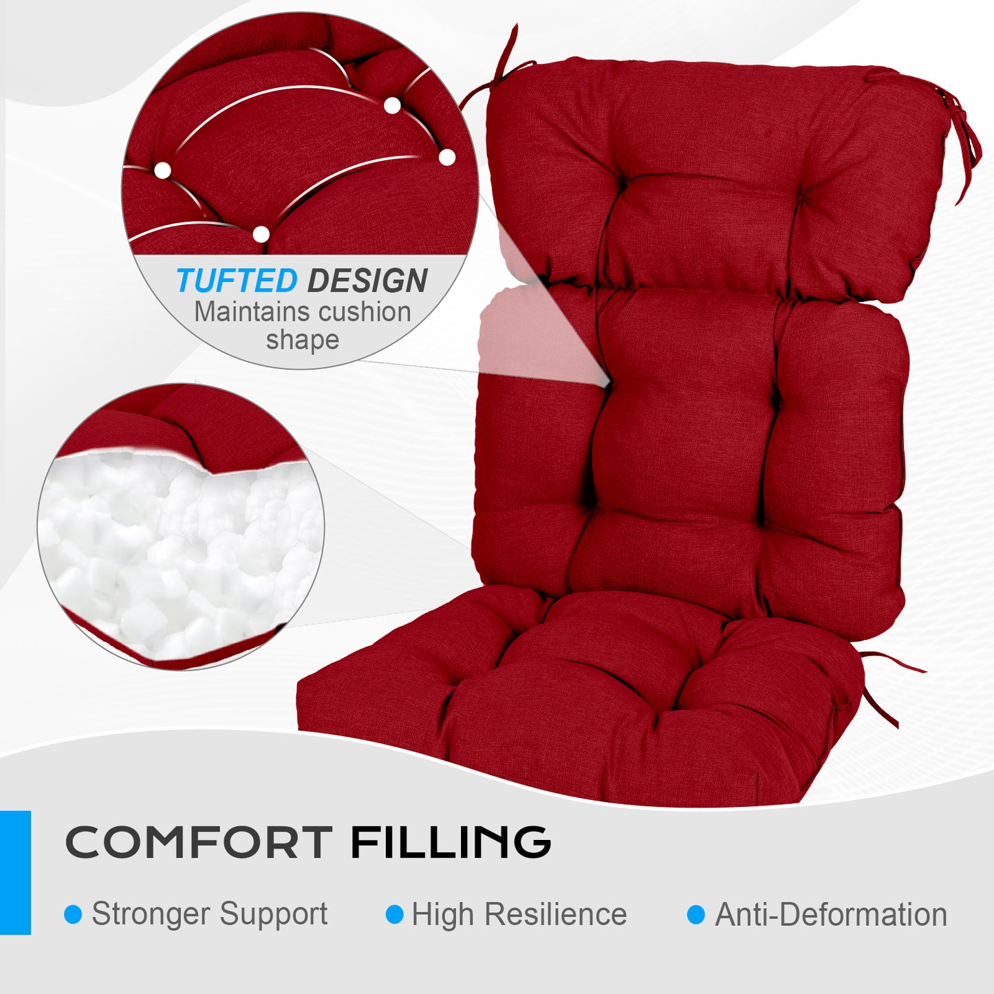 Tufted Outdoor High Back Chair Cushions Patio Replacement Cushion, Red