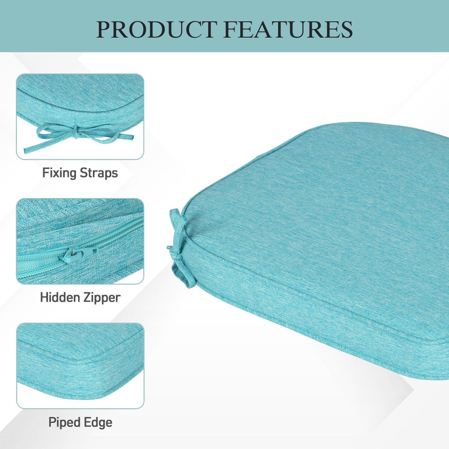 Outdoor Dining Chair Cushions Set, Patio Chair Pads, Aruba Blue