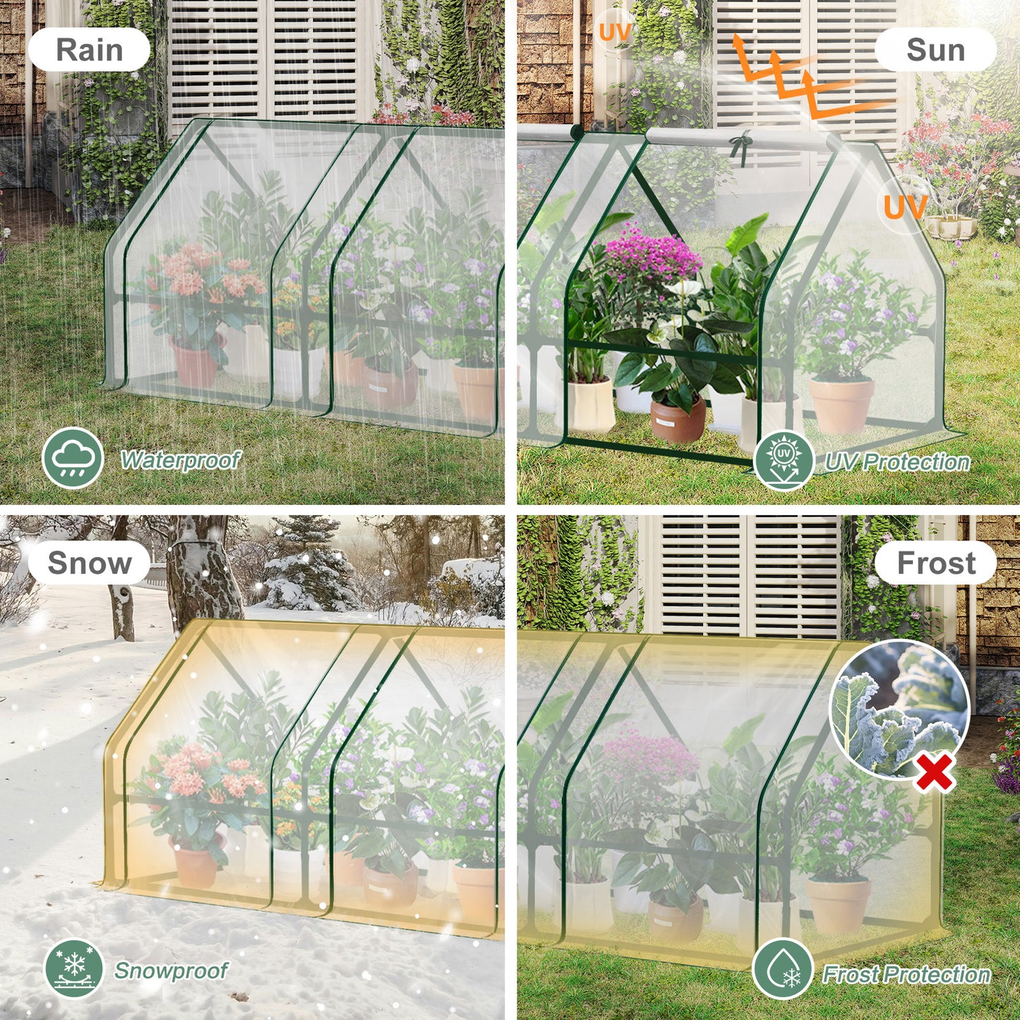 Mini Greenhouse with Zipper Doors, Water Resistant & UV Protected, Transparent - Aoodor 