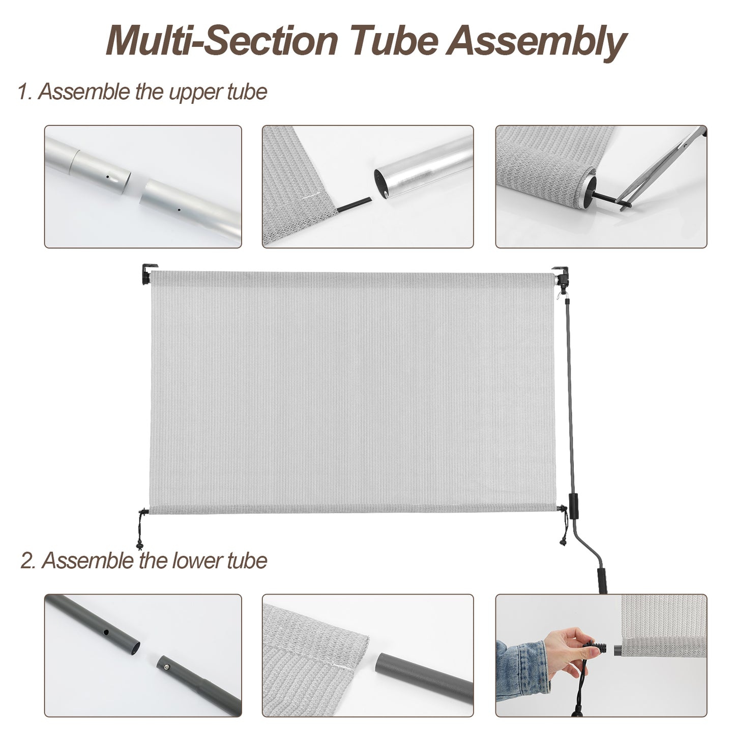 Patio Roller Shade, HDPE Fabric Outdoor Cordless Roll Up Blind with UV Protection