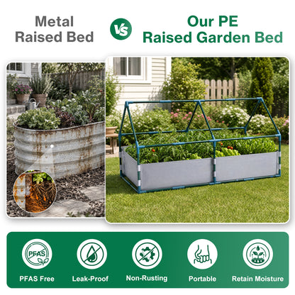 Raised Garden Bed with Mini Greenhouse Cover, Green PE Planter Box Kit