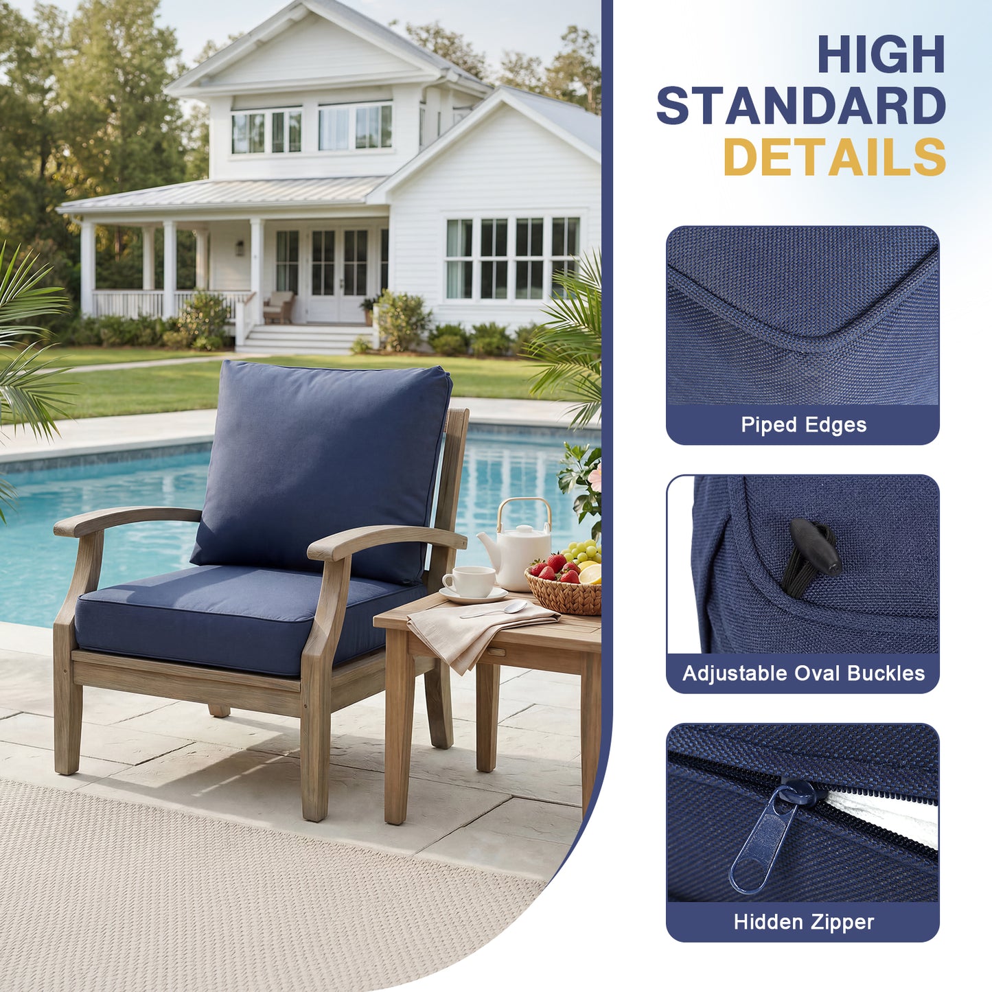 Outdoor Deep Seat Cushion Set, Patio Chair Back & Seat Cushions, Navy Blue