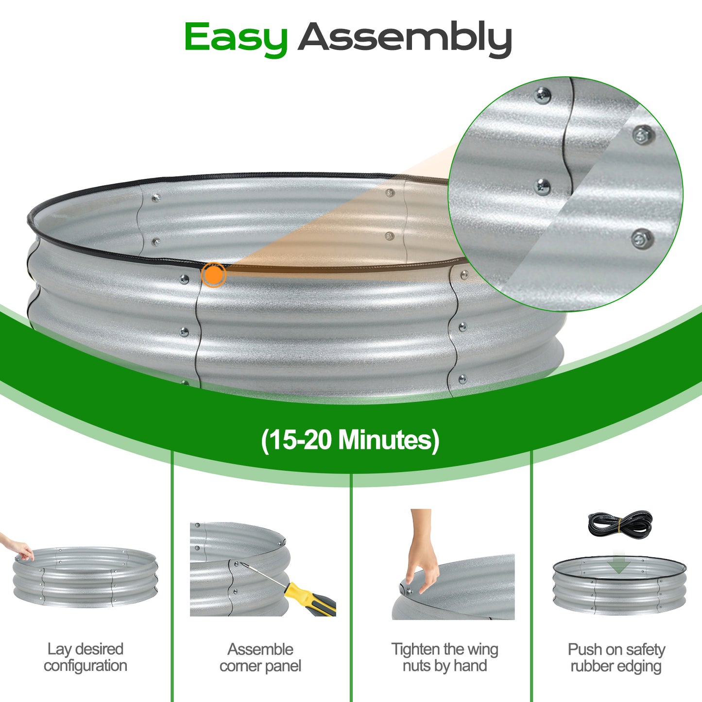 9" Tall 30" Metal Raised Garden Bed Kit