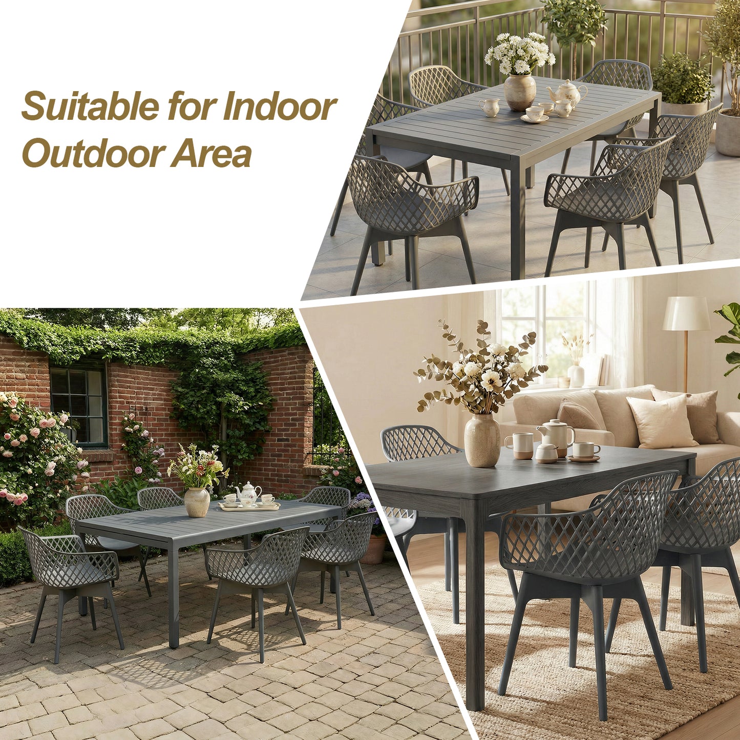 Modern Dining Chairs Set, Weather-Resistant Plastic Cafe Chairs